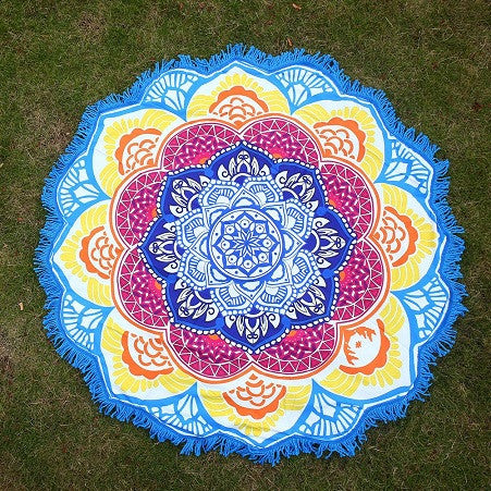 Hot Women Chic Tassel Indian Mandala Tapestry Lotus Printed Bohemian Beach Towel Yoga Mat Sunblock Round Bikini Cover-Up Blanket