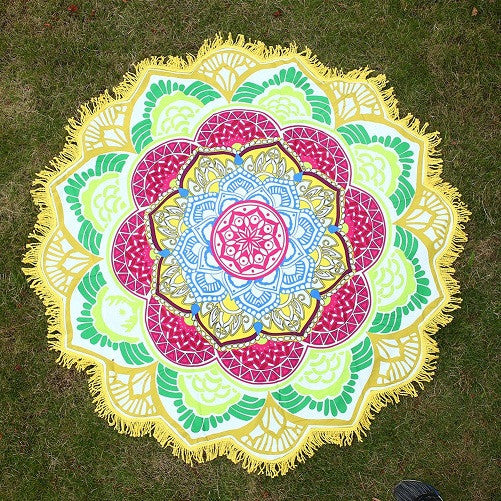 Hot Women Chic Tassel Indian Mandala Tapestry Lotus Printed Bohemian Beach Towel Yoga Mat Sunblock Round Bikini Cover-Up Blanket