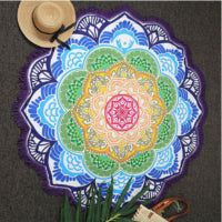 Hot Women Chic Tassel Indian Mandala Tapestry Lotus Printed Bohemian Beach Towel Yoga Mat Sunblock Round Bikini Cover-Up Blanket