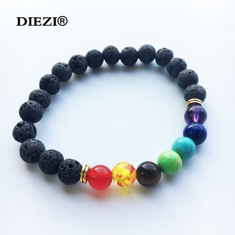Muti-color Mens Bracelets Black Lava 7 Chakra Healing Balance Beads Bracelet For Women Reiki Prayer Yoga Bracelet Stones