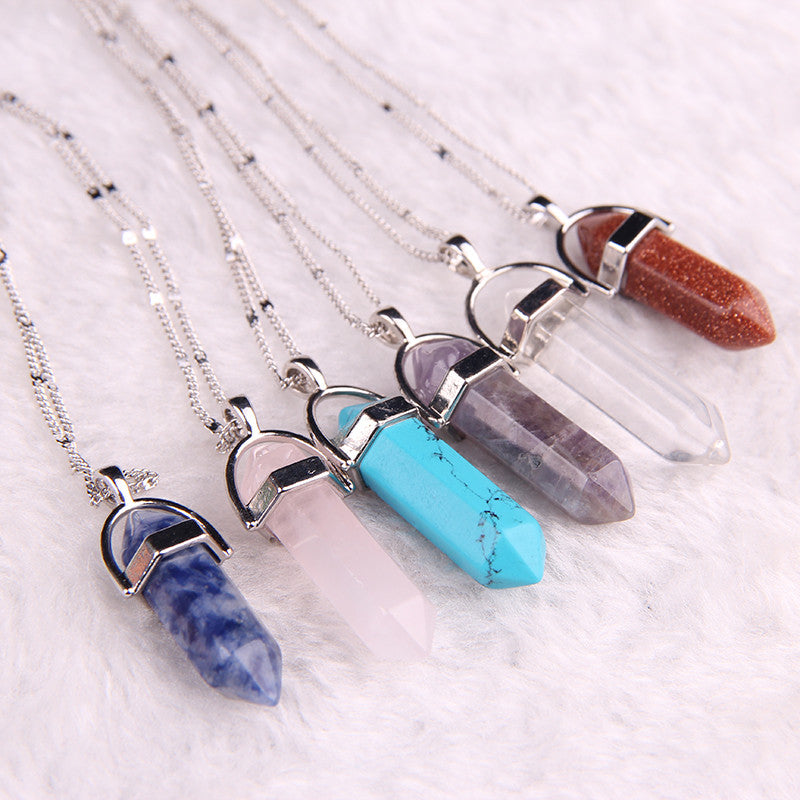 Healing stone suspension crystal necklace