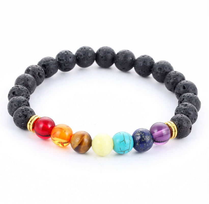 Muti-color Design Mens Bracelets Lava 7 Chakra Healing Balance Beads Bracelet Rhinestone Reiki Prayer Stones