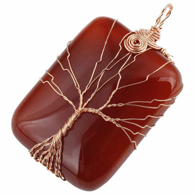 SUNYIK Rectangle Gem Stone Copper Wire Wrapped Tree Of Life Healing Reiki Pendant Fit Necklace (Free Chain)