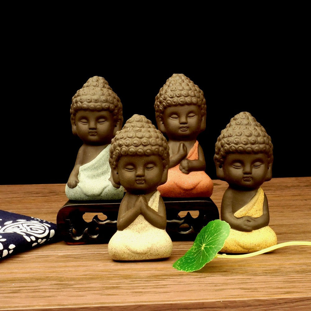 small buddha statue monk figurine tathagata India Yoga Mandala tea pet purple ceramic crafts  decorative ceramic ornaments