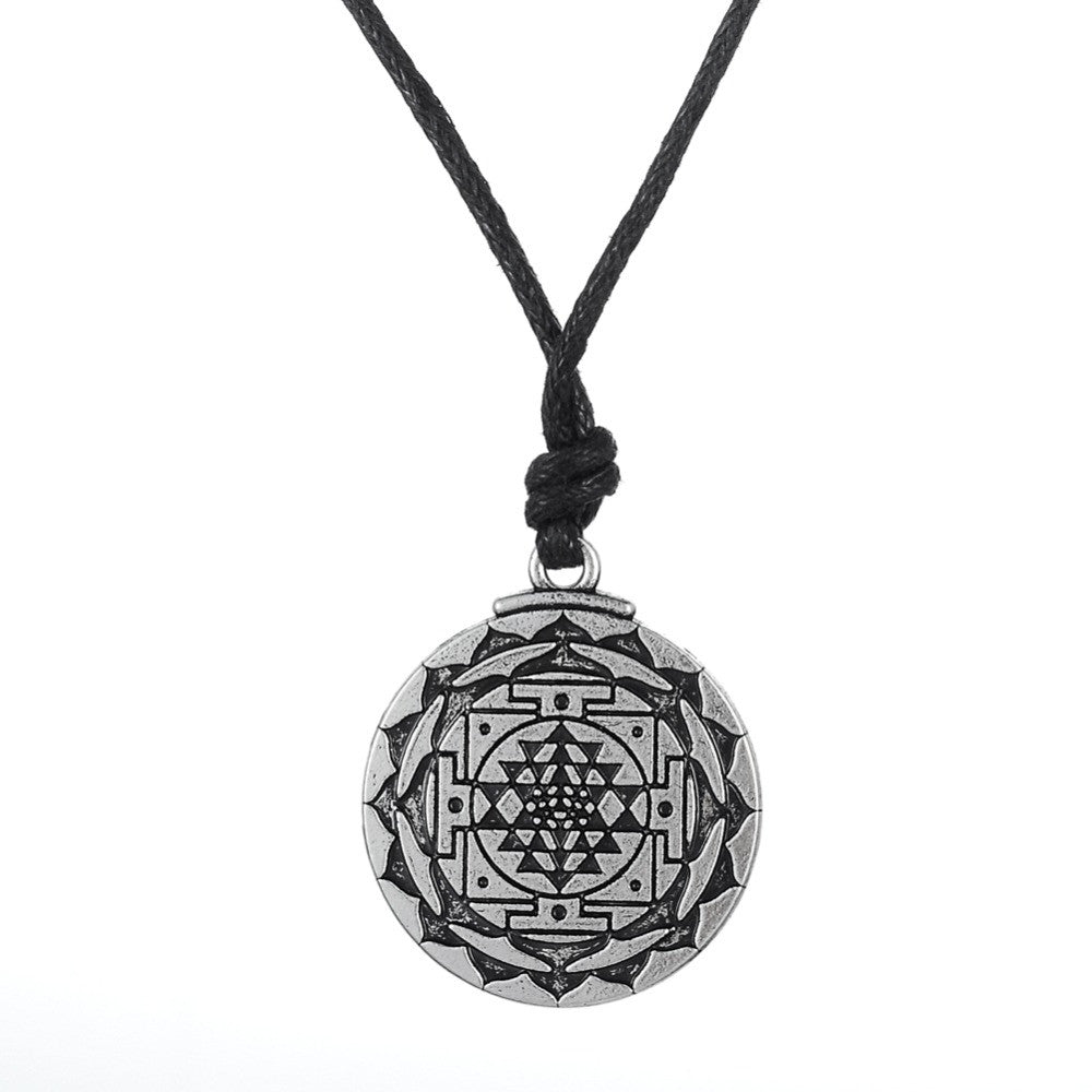 Sri Yantra for Growth and Healing Amulet Wealth Goddess Talisman Pendant Tantric Yoga Hindi Men Leather Cord Necklace Jewelry